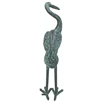 Bronze Curved Neck Crane Sculpture, Medium