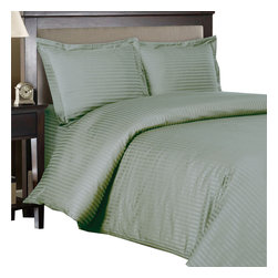 Royal Tradition - 100% Cotton 600TC Striped Duvet Cover Set, Sage, King/Cal King - Duvet Covers And Duvet Sets