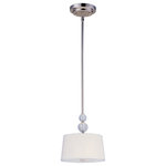 Maxim Lighting - Rondo 1 Light Mini Pendant, Polished Nickel - Exemplary transitional styling, the Rondo collection takes a classic shaded design and updates it with contemporary finishes and delightful glass orb details. The sharpness of the Polished Nickel frame is softened with the use of round crystal glass balls. The White hardback fabric shades are fit with frosted diffusers so the light is even and soft while concealing the bulb.