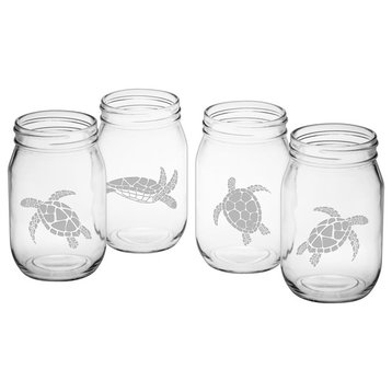 Sea Turtles 4-Piece Drinking Jar Set