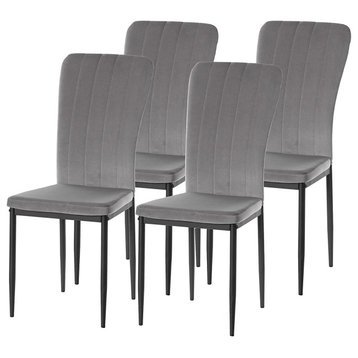4 Pack Modern Dining Chair, Comfortable Velvet Seat With Channel Tufting, Grey