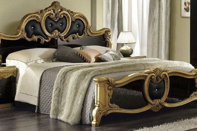 Camel Barocco Black and Gold Italian Leather Bed