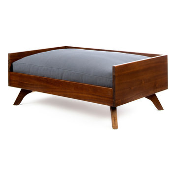 GDF Studio Dorel Mid Century Acacia Wood Dog Bed With Water Resistant Cushion