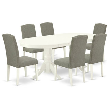 East West Furniture Vancouver 7-piece Wood Dining Set in White/Dark Shitake