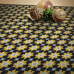 Moroccan Mosaic & Tile House - 8"x8" Ahfir Handmade Cement Tile, Yellow/Black/Gray, Set of 12 - Wall And Floor Tile