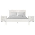 Camden Isle - Graham Wooden Platform Bed, White With 2 Nightstands, King - Graham Wooden Platform Bed in White with 2 Nightstands Graham Wooden Platform Bed in White with 2 Nightstands by Camden Isle The Graham bed offers a 43" headboard with a lower profiled footboard at just shy of 17". Made of solid pine, The Graham comes complete with a 12-slat system ideal for just a mattress or an added box spring for an elevated vantage point. Whether you prefer a black, white, oak, cherry, walnut or espresso finish, the Graham will make a sophisticated enhancement to the bedroom of your choice. Includes 2 coordinating 2 drawer nightstands measuring 19.7"L x 15.75"W x 19.3"H.  Bed, 2 Nightstands
