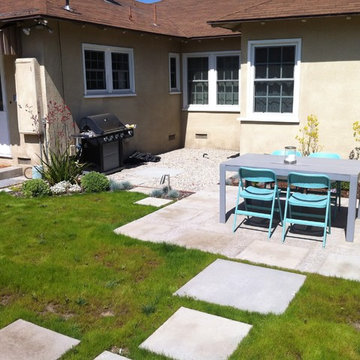 Back yard dry tolerant landscape. garage conversion