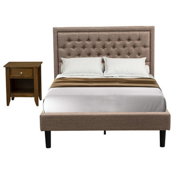 2-Piece Full Size Bed Set, 1 Platform Bed Dark Khaki, 1 Wood Night Stand