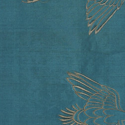 Blue Custom Made Embroidered Animal Dupioni Silk Curtains - Window Treatments