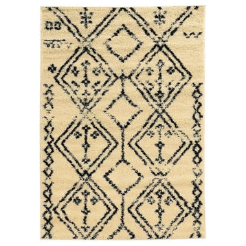 Linon Moroccan Fes Power Loomed Polypropylene 3'x5' Rug in Ivory