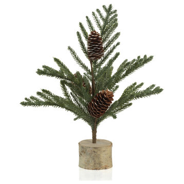 4-Piece Set 14" Artificial Spruce Tree with Small Pinecones on Birch Base
