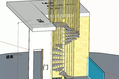 Case-stainless steel brushed titanium birdcage staircase
