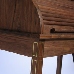 Roll-top Writing Desk, brass inlay in legs and top - Products