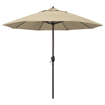 9' Bronze Auto-tilt Crank Lift Aluminum Umbrella, Pacifica, Beige