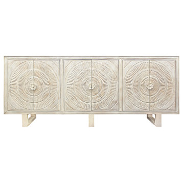 Albert Sideboard, 6-Hand Carved Doors, White Distressed Finish