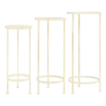 vidaXL Plant Stand Set 3 Pieces Vintage Style Metal Antique White Display Rack