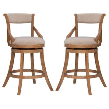 Home Square 31" Wood Upholstered Big and Tall Barstool in Brown - Set of 2