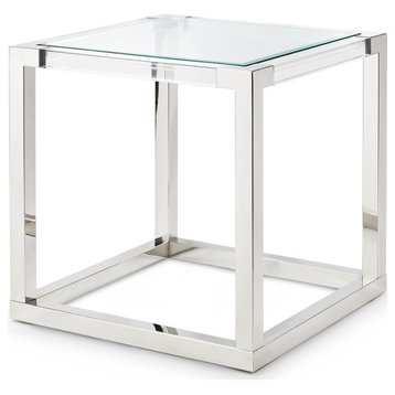 State St. Square End Table - Glass/Stainless Steel