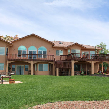 Large Redwood Deck with Stucco Columns and Arches