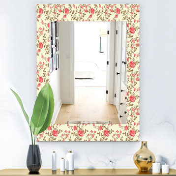 Designart Pink Blossom 17 Midcentury Frameless Vanity Mirror, 24x32
