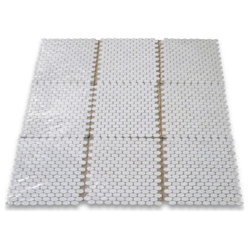 Thassos White Marble 1-1/4x5/8 Ellipse Oval Mosaic Tile Polished, 1 sheet