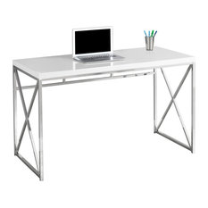 48" Computer Desk With Chrome Metal Base, Glossy White