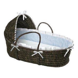 Badger Basket Natural Moses Basket with Hood and Brown Polka Dot