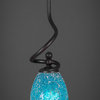 Capri Stem Mini Pendant In Dark Granite, 5" Turquoise Fusion Glass