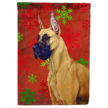 Lh9310Chf Great Dane Red Green Snowflakes Christmas Flag Canvas