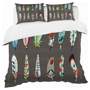 Feathers Painted With Ethnic Pattern Southwestern Duvet Cover, Queen