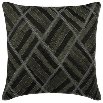 Grey 14"x14" Pillow Cover, Leather & Suede, Patchwork, Chalk And Slate