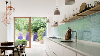 New kitchen with view through extension to garden