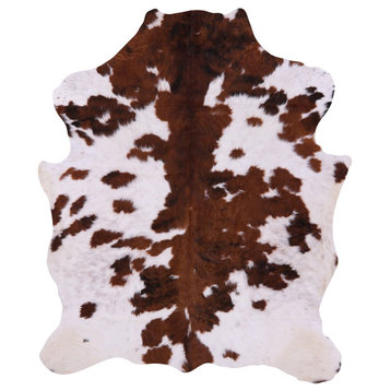 6' 7" X 5' 7" Brown and White Natural Cowhide Rug C1567