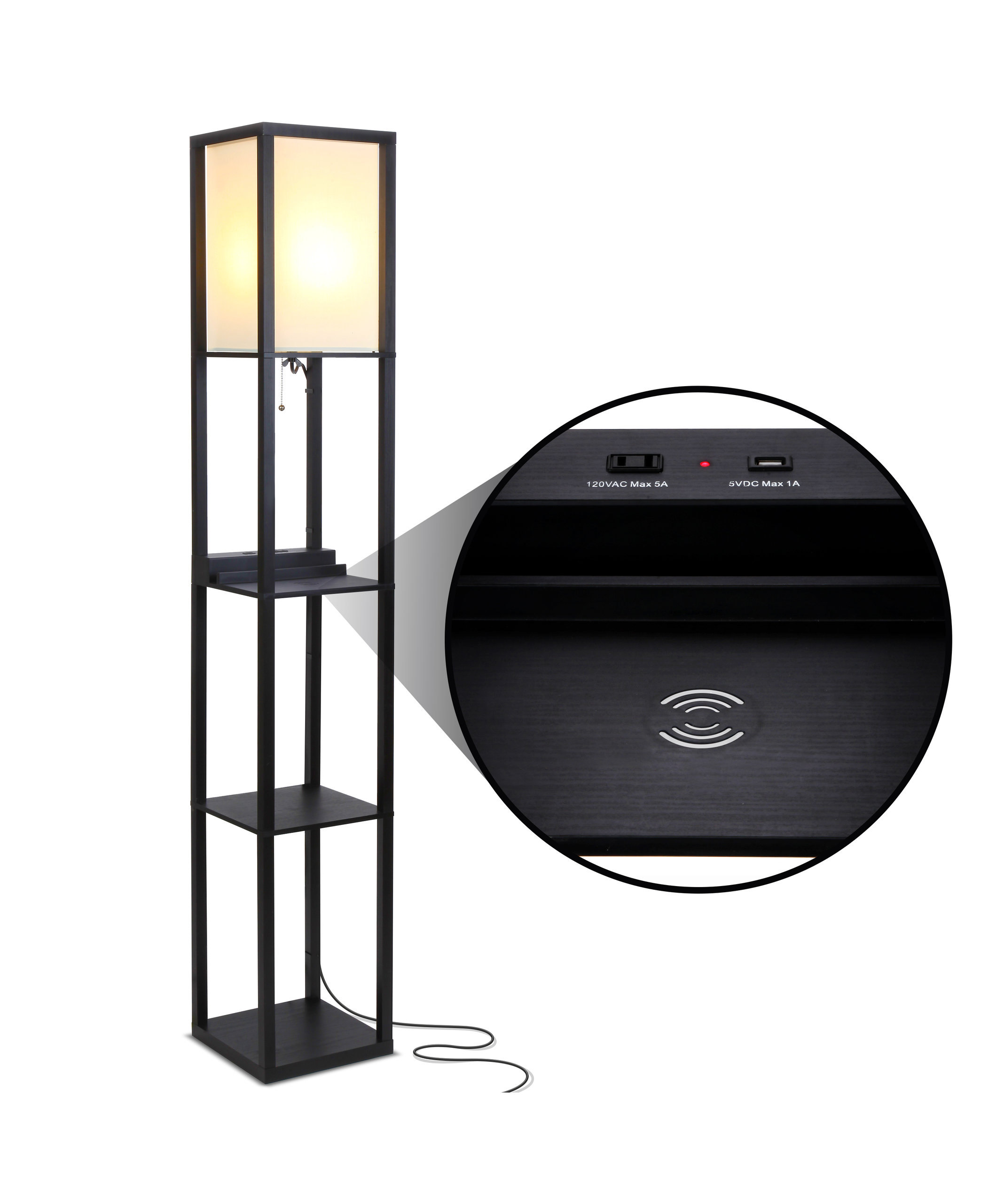Brightech Maxwell Shelf Floor Lamp With Wireless Charging ...