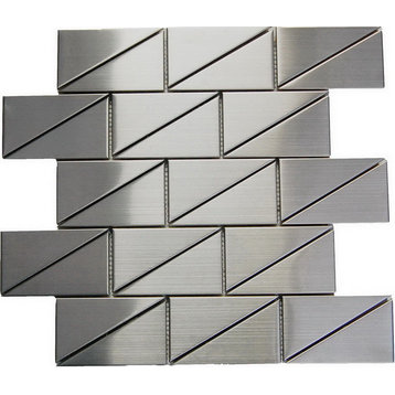 Oddysey Subway Stainless Steel Mosaic Tile, 12"x12", Set of 10