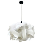 EQ Light - Cloud Pendant Light, Black, Large - The Cloud Pendant Light makes a stunning accent piece in a dining room, entryway or kitchen. This elegant pendant light has silver steel construction and a round shade made from white spiral polypropylene pieces. Hang it in a contemporary style home for a cohesive look.