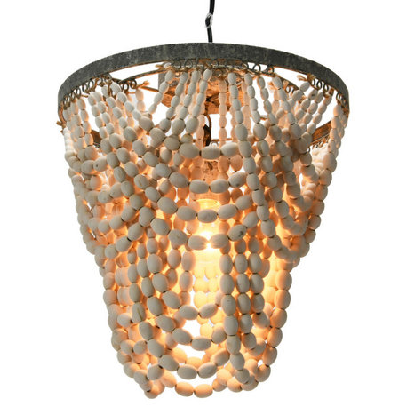 Tiered Draped Wood Bead and Metal Semi-Flush Light