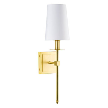Torcia Wall Sconce with Fabric Shade, Brushed Brass