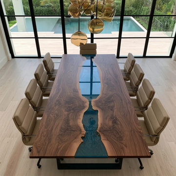 Black Walnut & Black Transparent Resin Epoxy Conference/Dining Table