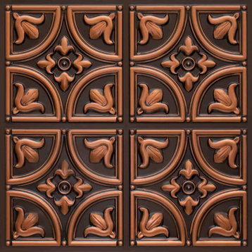 Tiny Tulips PVC 2' x 2' Faux Tin Ceiling Tile, Antique Copper, Pack of 10