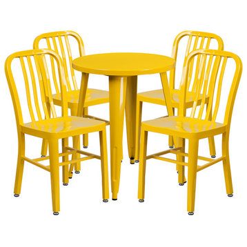 5-Piece 24" Round Metal Table Set, Yellow