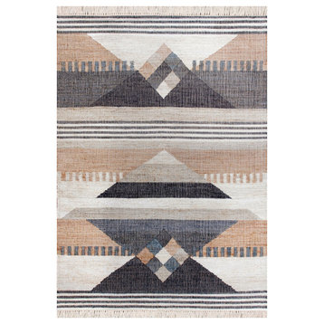 Elevated Geometric Handwoven Jute and Cotton Dhurrie Area Rug, 4' X 6'