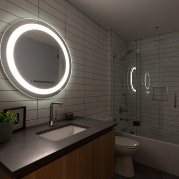 Sleek Chicago Bathroom Remodel with LED Mirror, Floating Vanity & Vertical Tile