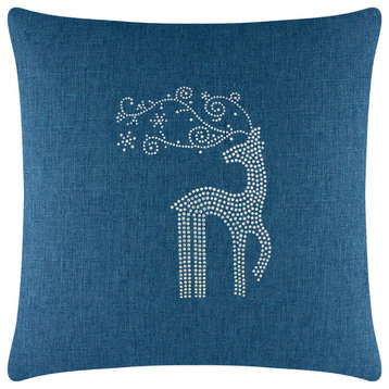 Sparkles Home Rhinestone Reindeer Pillow, Royal, 20x20