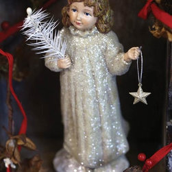 Glitter Girl With Star & Tree Figurine - Holiday Accents And Figurines