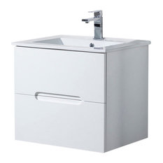 Wall Mount Bathroom Vanity Elton 24" with Porcelain Sink Top, Matte White