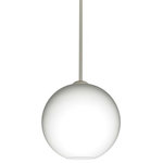 Besa Lighting - Besa Lighting 1TT-COCO1007-LED-SN Coco 10 - 9.88" 9W 1 LED Stem Pendant - The globe-shaped Coco is a blown glass with a neutral d�cor and classic shape that blends gracefully into all environments. Our Cocoon glass is a frosted glass with interesting threads of opaque white swirling throughout. This d�cor is full of textured and creates a point of interest to any room. When lit this glass features a dimensional effect from the whites lines that are interlaced at various levels.� The smooth satin finish on the clear outer layer is a result of an extensive etching process, with the texture of the subtle brushing. This blown glass is handcrafted by a skilled artisan, utilizing century-old techniques passed down from generation to generation. Each piece of this d�cor has its own artistic nature that can be individually appreciated The stem pendant fixture is equipped with an adjustable telescoping section, 4 connectable stem sections (3", 6", 12", and 18") and low Profile flat monopoint canopy. These stylish and functional luminaries are offered in a beautiful Satin Nickel finish.  No. of Rods: 4  Canopy Included: TRUE  Shade Included: TRUE  Cord Length: 120.00  Canopy Diameter: 5 x 5 x 0 Rod Length(s): 18.00  Eco-Friendly: TRUE  Color Temperaute:   Lumens:   CRI:   Rated Life: 30,000 HoursCoco 10 9.88" 9W 1 LED Stem Pendant Satin Nickel Opal Matte GlassUL: Suitable for damp locations, *Energy Star Qualified: n/a  *ADA Certified: n/a  *Number of Lights: Lamp: 1-*Wattage:9w LED bulb(s) *Bulb Included:Yes *Bulb Type:LED *Finish Type:Satin Nickel