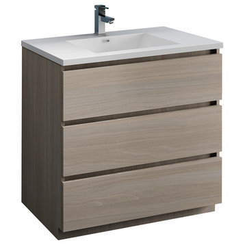 Fresca Lazzaro 36" Gray Wood Cabinet With Integrated Sink