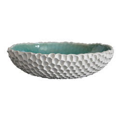 Element Clay Studio - Coral Serving Bowl, Cerulean Blue Crackle - Serving And Salad Bowls