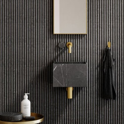 Porto Wall Mounted Basin Mixer Tap (Brushed Gold & Pietra Grey Marble) - Bathroom Sink Taps